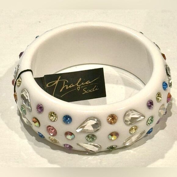 Thalia Sodi White Bangle Bracelet with Multicolored Crystals - Picture 7 of 7